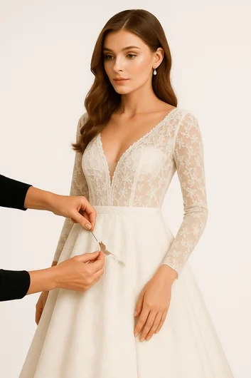 Wedding dress tear and rip repair showing professional fabric damage restoration techniques